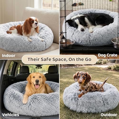 JOLLYVOGUE Small Dog Bed, Calming Soft Anti-Anxiety Donut Cat Bed, Washable Round Fluffy Cushion for Small and Medium Pets (20") - Image 7