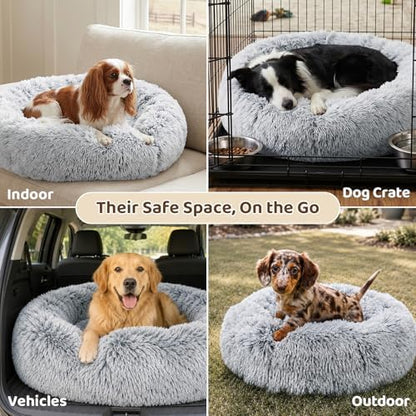 JOLLYVOGUE Small Dog Bed, Calming Soft Anti-Anxiety Donut Cat Bed, Washable Round Fluffy Cushion for Small and Medium Pets (20") - Image 7