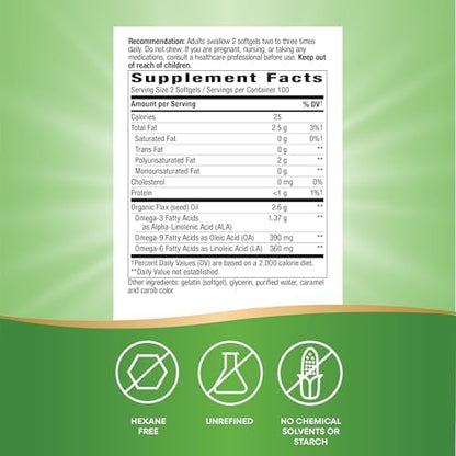 Nature's Way Flax Oil supplement facts and ingredients label