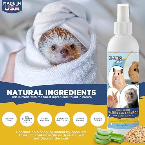Atlantic Rush 8-ounce small animal shampoo bottle lifestyle setup