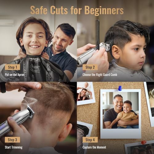 Full contents of the Jack And Rose hair cutting kit including guide combs guide apron lubricant oil and dual USB charging cables
