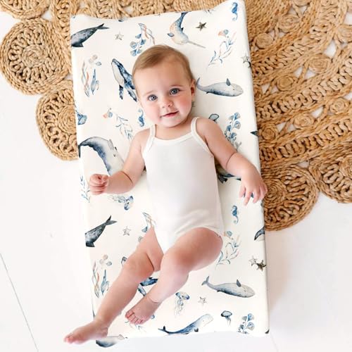 Top down perspective of a fully fitted diaper changing station using the breathable GRSSDER cover.