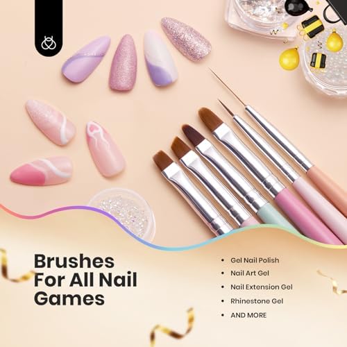Complete packaging layout of the Beetles 6 piece fingernail design pen set.