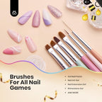 Complete packaging layout of the Beetles 6 piece fingernail design pen set.