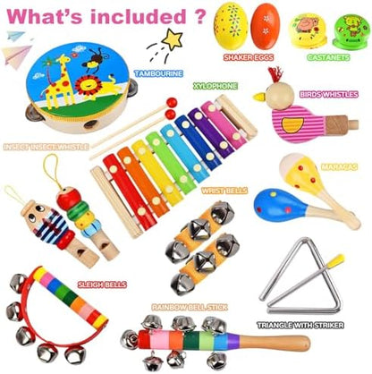 Eight tone child xylophone with matching mallets and colorful rainbow handle bells