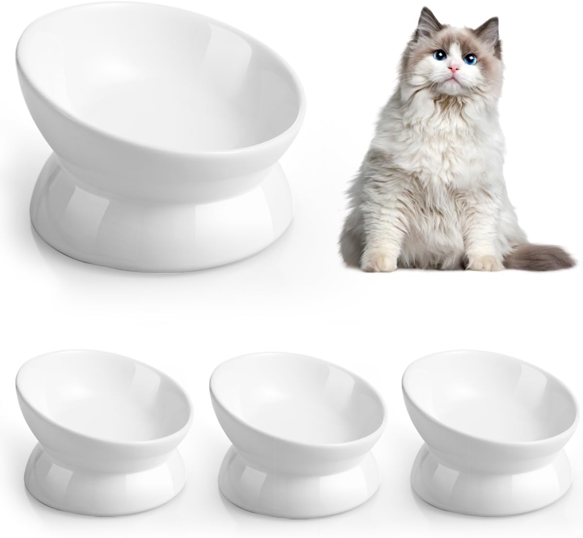 Elevated Cat Food Bowl, 5 Oz Ceramic Raised and Tilted Water Bowl, Anti Vomiting and Protect Pets' Spines Dishes for Small Dog, Fat Faced Cat, Kitten (White, 1 Pack) - Image 12