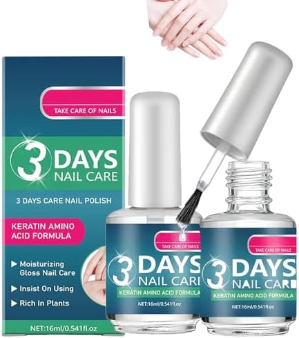 Two bottles of keratin amino acid nail serum for weak and fragile nail repair.