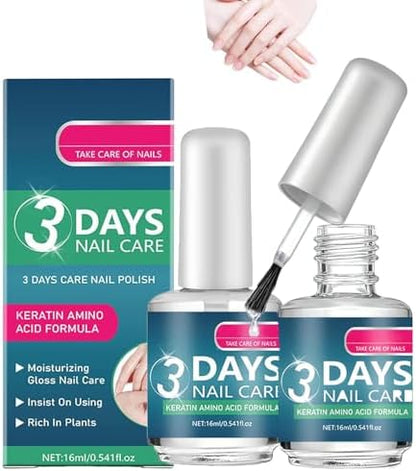 Two bottles of keratin amino acid nail serum for weak and fragile nail repair.