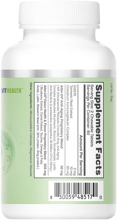 VT Health Aller-24 feline anti-aging supplement bottle label details