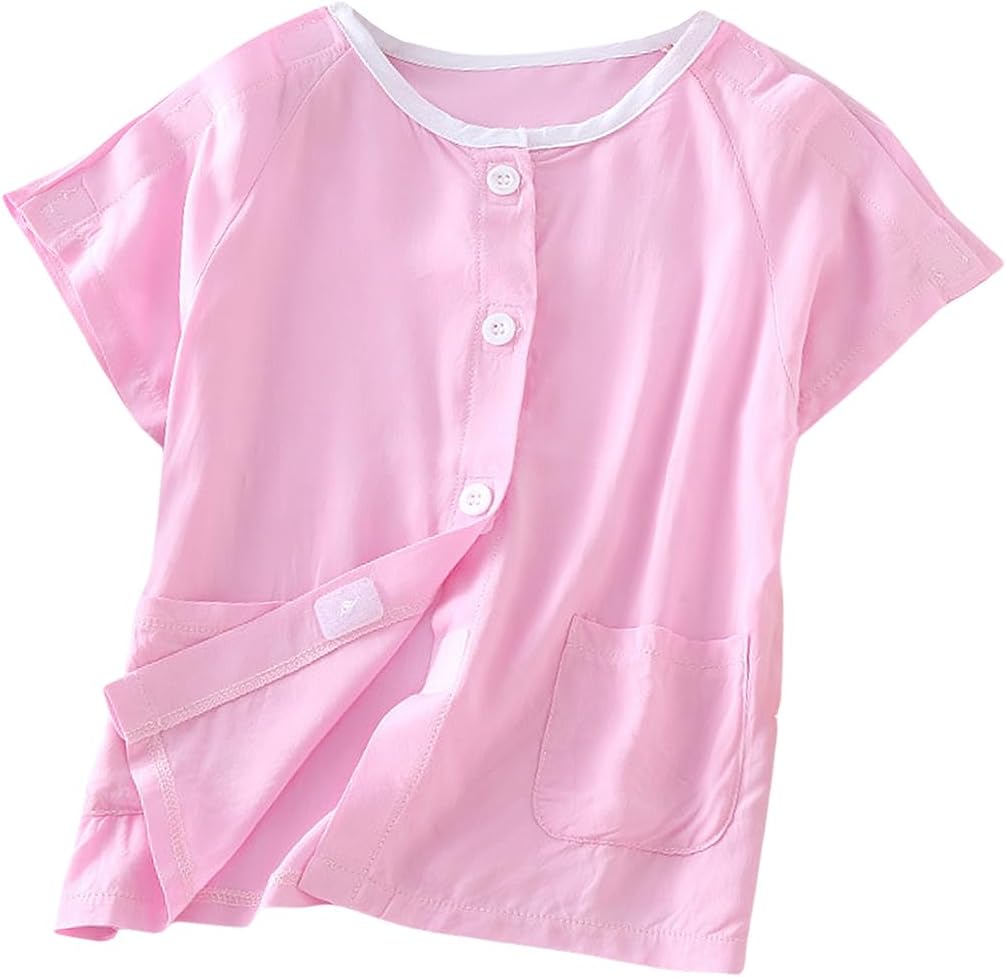 Siomlana Children Tear Away Short Sleeve recovery shirt front view for post-surgery care.
