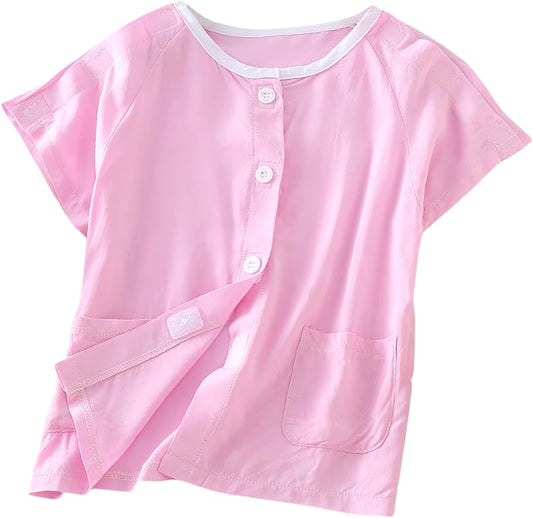 Siomlana Children Tear Away Short Sleeve recovery shirt front view for post-surgery care.