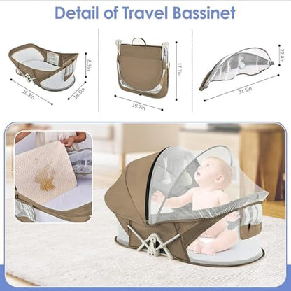 ISELECTOR portable travel pod with the sunshade canopy pulled over the top