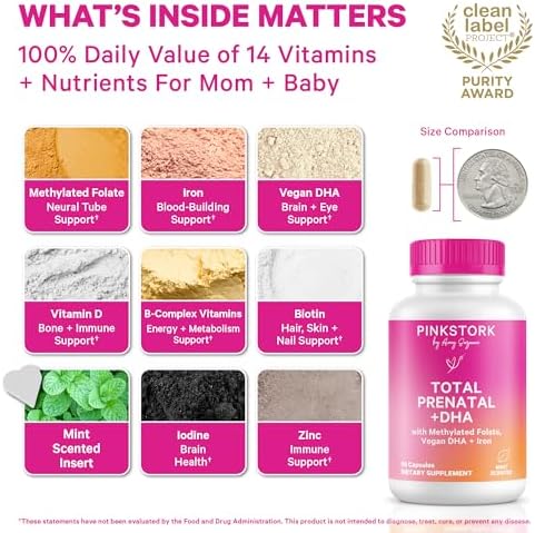 Pink Stork Total Prenatal dietary supplement label details