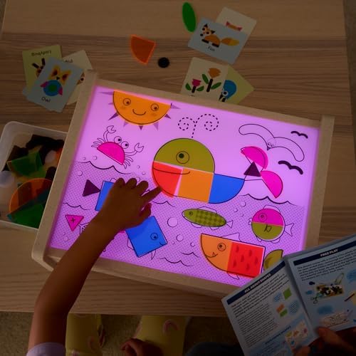 Battat Education 79 piece activity set layout with pattern cards and transparency sheets.