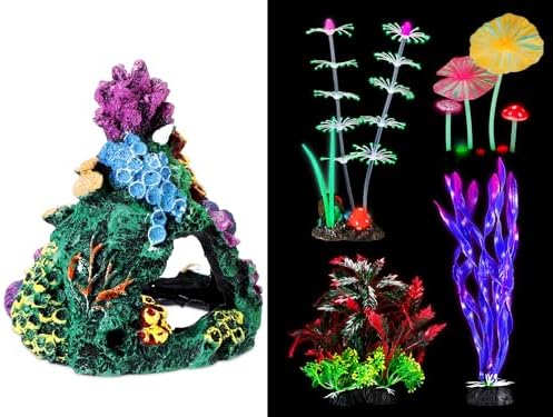 Halloscume safe betta tank ornaments including feather coral and mushroom lotus leaf