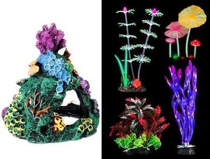 Halloscume safe betta tank ornaments including feather coral and mushroom lotus leaf