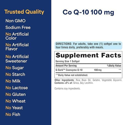 Puritan's Pride Q-SORB CoQ10 240 softgels storage and safety directions
