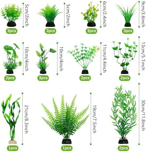 Assorted sizes of green plastic fish tank plants collection