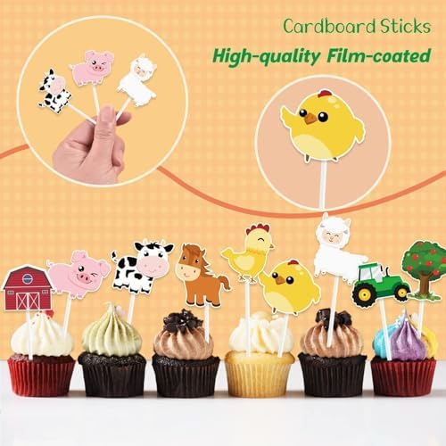 Wernnsai cow and tractor cupcake toppers close up