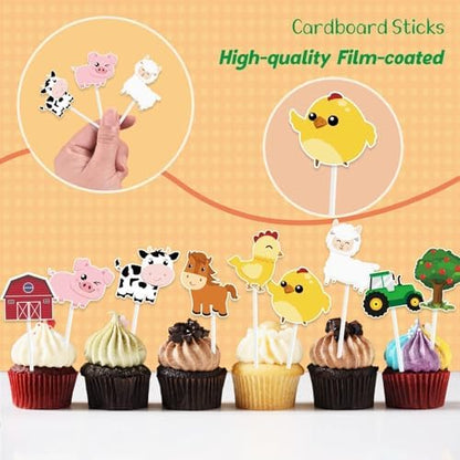 Wernnsai cow and tractor cupcake toppers close up