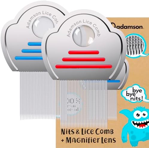 Adamson Stainless Steel Lice Comb front view with magnifying lens.
