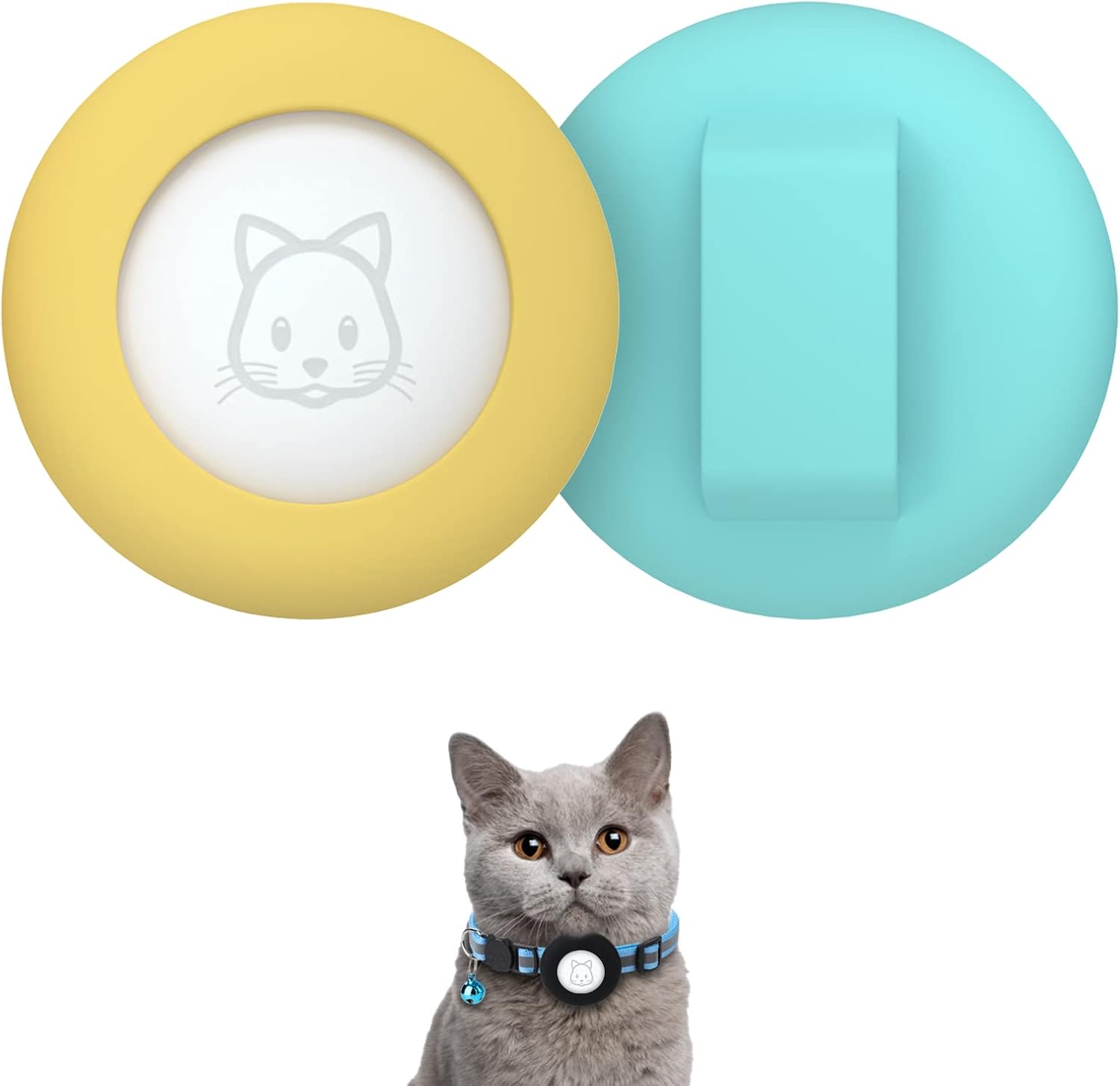 Packaging view of the two piece imported pet tracking accessory set for domestic cats.