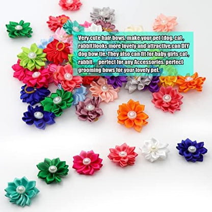 Topknot dog hair bows featuring white pearl centers