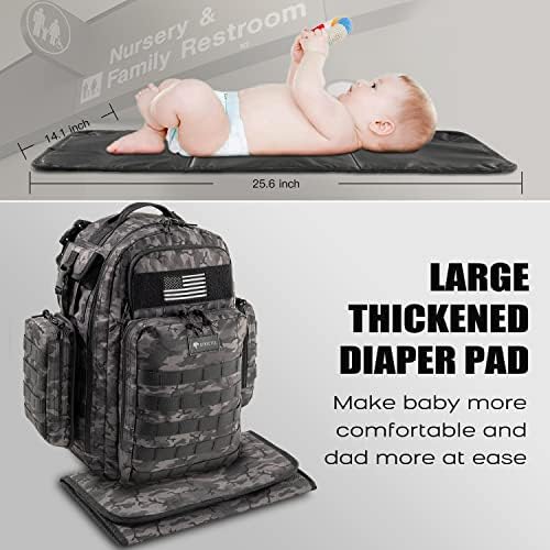 Dinictis camo travel backpack with included fold-out changing mat