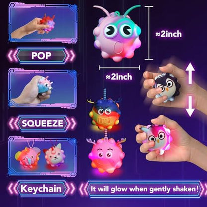 Close up of Supovil glow in the dark animal squeeze ball toy lighting up after a gentle tap