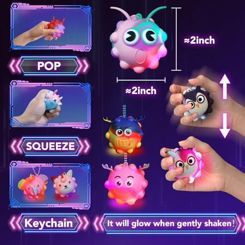 Close up of Supovil glow in the dark animal squeeze ball toy lighting up after a gentle tap