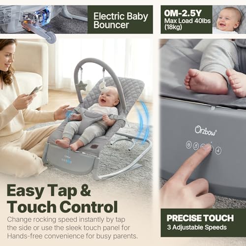 Orzbow baby rocker with 3 recline positions shown