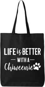 Tees and Tails Chiweenie Mom canvas tote bag front view