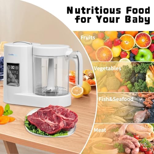 CuddleeBaby infant puree machine displaying the detachable food-grade blender components