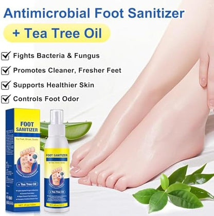 Ingredients of tea tree oil and aloe vera foot care spray