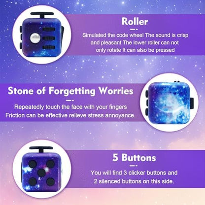 ANABGI premium fidget cube highlighting the textured rolling ball and silent gears side.