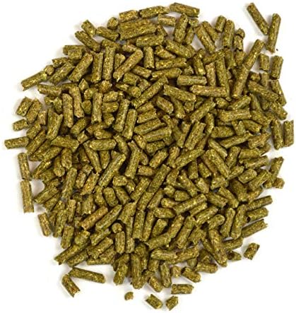 Close up of uniform rabbit food pellets packaging