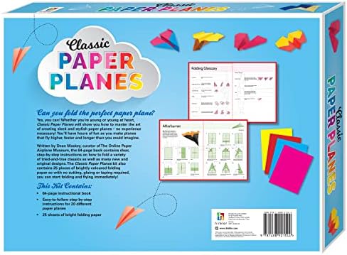 Hinkler paper airplane origami set opened to display the step by step instruction guide