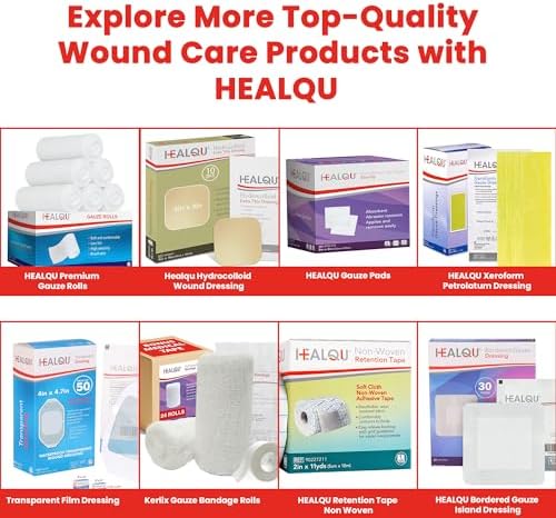 Healqu surgical wound dressing sponges arranged clearly to display the four ply construction
