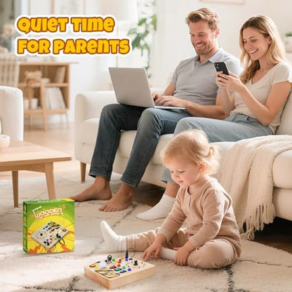 Hoarosall Montessori toddler toy unboxed on a play mat illustrating all thirteen interactive electronic components for fine motor skill practice.