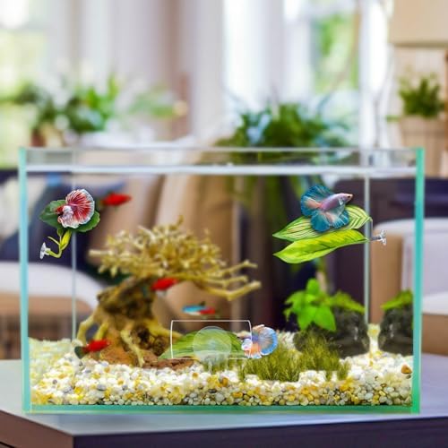 Double layered leaf pad resting bed anchored inside an aquarium setup