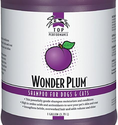 Top Performance Wonder Plum pet shampoo gallon size container side angle