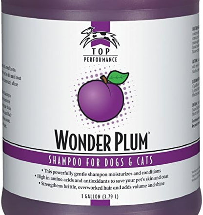 Top Performance Wonder Plum shampoo bottle displaying ingredients and safe formula instructions