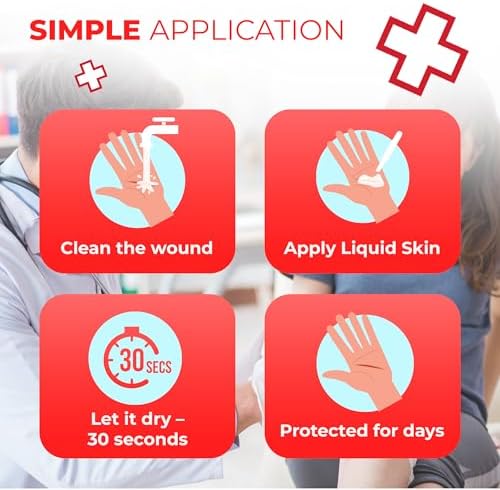 Back panel of Ever Ready First Aid liquid bandage showing usage instructions