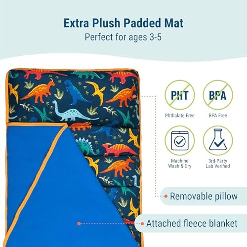 Wildkin toddler sleeping mat rolled up with carrying handle and fastening straps