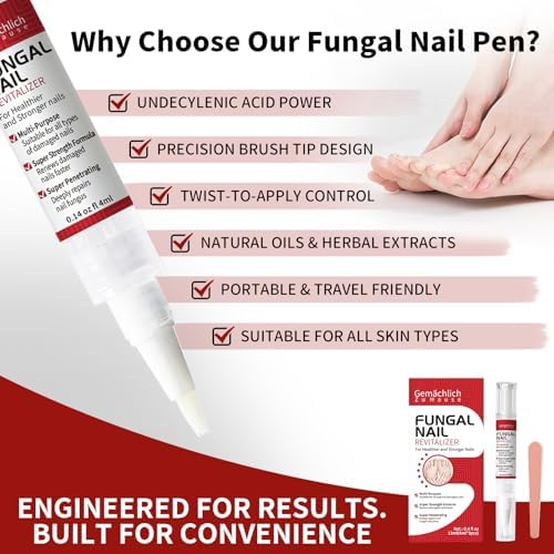 Three GemÃ¤chlich ZuHause nail repair pens and blue nail files for extra strength treatment.