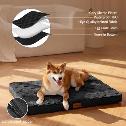 Patas Lague Orthopedic Dog Bed Large Sized Dog 36''X24'', Waterproof Soft Comfortable Egg Crate Foam Large Pet Beds Crate Mat with Removable Washable Cover and Nonskid Bottom, Black - Image 4