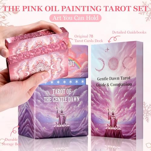 XSYLOHXL original guided tarot deck cards spread out to display the cohesive pink artistic oil painting imagery.