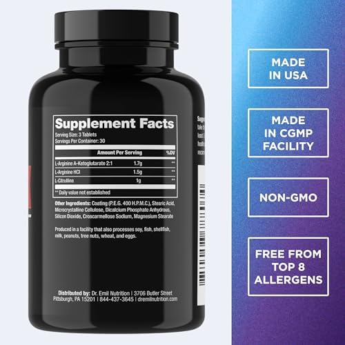 Dr. Emil Elite L-Arginine and L-Citrulline supplement label details