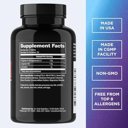 Dr. Emil Elite L-Arginine and L-Citrulline supplement label details