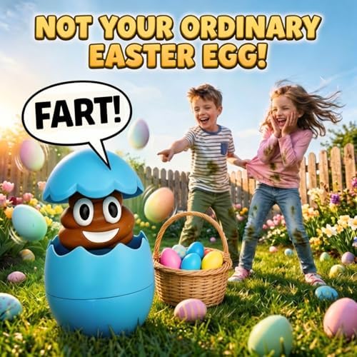 Blue interactive novelty egg popping open to reveal the hidden poop character.